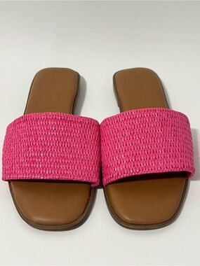 Cushionaire Woven Slide Sandals Pink - Casual Preppy Boho Slip-On Flats 7.5